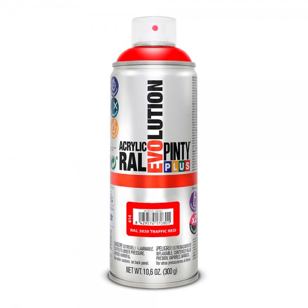 Pintura acrílica spray evolution 520 cc ral 3020 traffic red 300 g (pack 2 unidades)